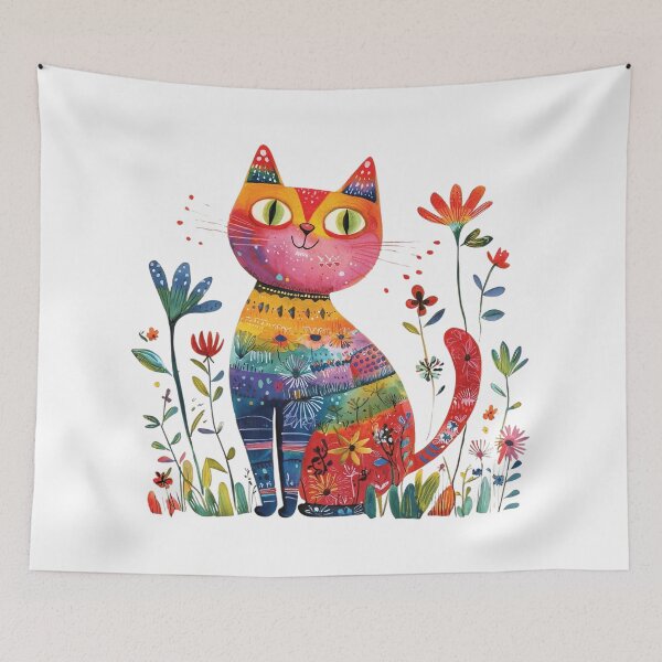 Item preview,  Colorful Floral Cat – Vibrant Boho Botanical Cat Art designed and sold by Awarrie.