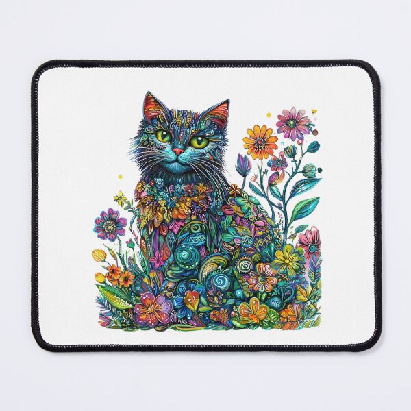 Item preview, Colorful Floral Cat – Vibrant Boho Botanical Cat Art designed and sold by Awarrie.