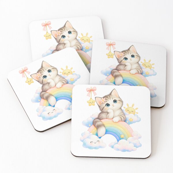 Item preview, Dreamy Rainbow Kitten – Cute Kawaii Cat Among Clouds designed and sold by teeNova Wear.