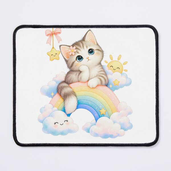 Item preview, Dreamy Rainbow Kitten – Cute Kawaii Cat Among Clouds designed and sold by teeNova Wear.