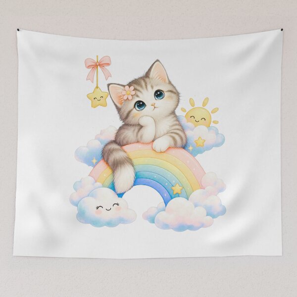 Item preview, Dreamy Rainbow Kitten – Cute Kawaii Cat Among Clouds designed and sold by teeNova Wear.