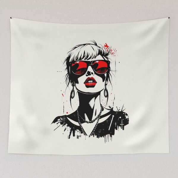 Item preview, Gothic Neon Red Sunglasses Woman Line Art designed and sold by ERODED SELF.