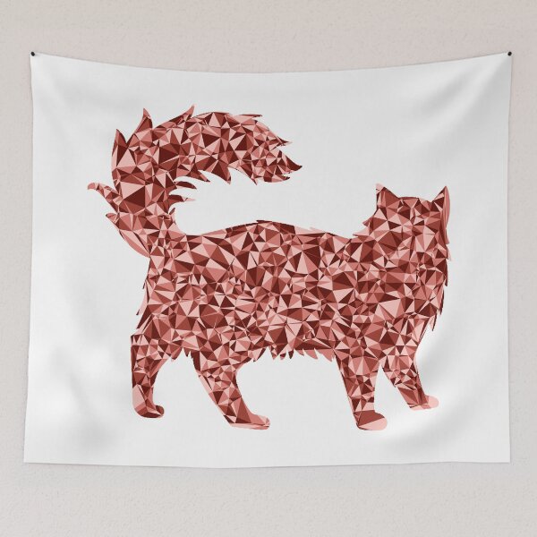 Item preview, Red Triangular Mosaic Fluffy Cat Silhouette Design designed and sold by DymondDesigns.