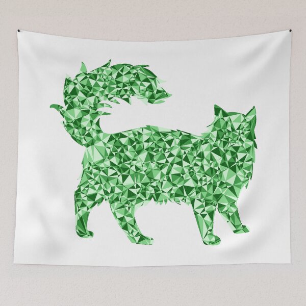 Item preview, Green Triangular Mosaic Fluffy Cat Silhouette Design designed and sold by DymondDesigns.