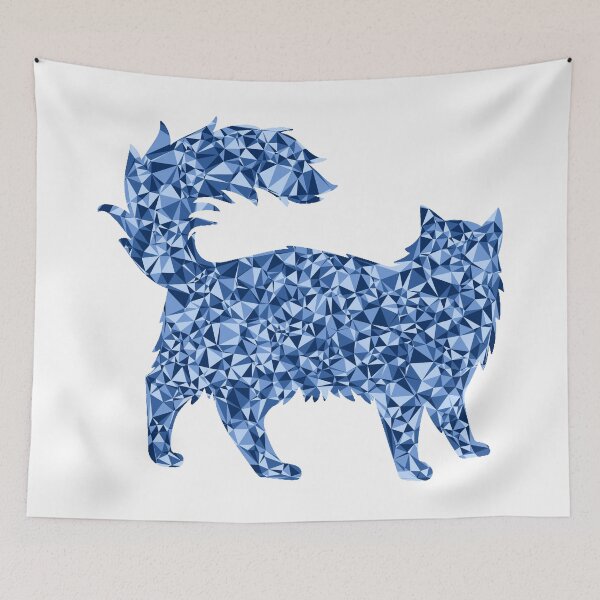 Item preview, Blue Triangular Mosaic Fluffy Cat Silhouette Design designed and sold by DymondDesigns.
