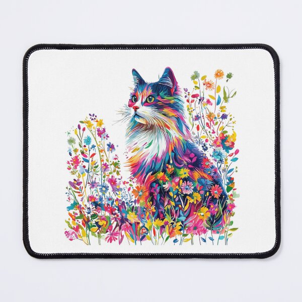 Item preview, Colorful Floral Cat – Vibrant Rainbow Garden Cat designed and sold by Awarrie.