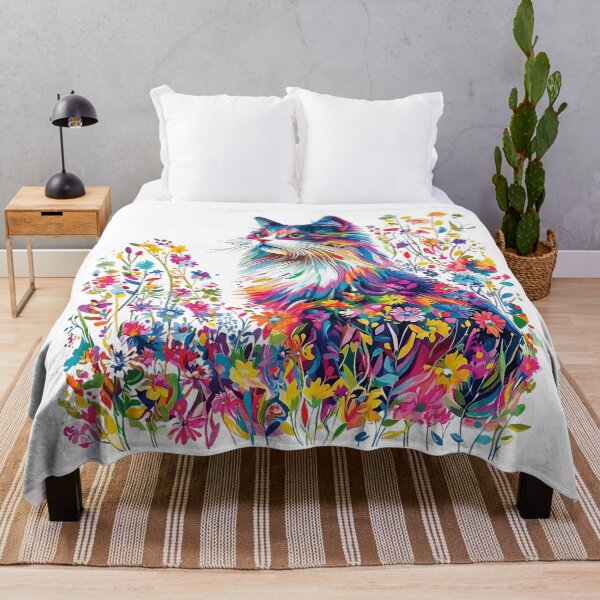 Item preview, Colorful Floral Cat – Vibrant Rainbow Garden Cat designed and sold by Awarrie.