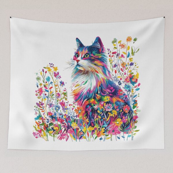 Item preview, Colorful Floral Cat – Vibrant Rainbow Garden Cat designed and sold by Awarrie.