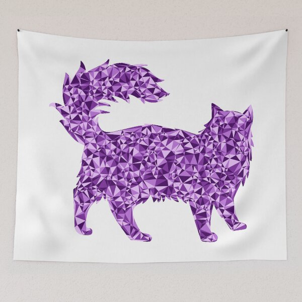 Item preview, Purple Triangular Mosaic Fluffy Cat Silhouette Design designed and sold by DymondDesigns.