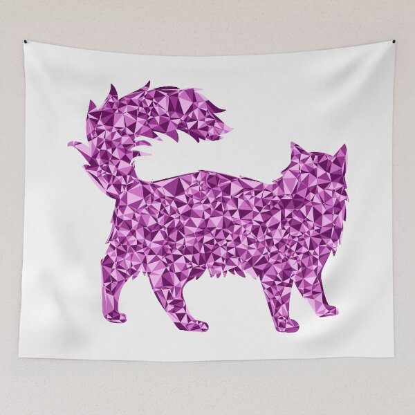 Item preview, Pink Triangular Mosaic Fluffy Cat Silhouette Design designed and sold by DymondDesigns.