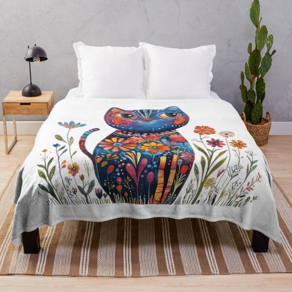 Item preview, Colorful Floral Cat – Vibrant Boho Botanical Cat Art designed and sold by Awarrie.