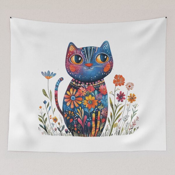 Item preview,  Colorful Floral Cat – Vibrant Boho Botanical Cat Art designed and sold by Awarrie.
