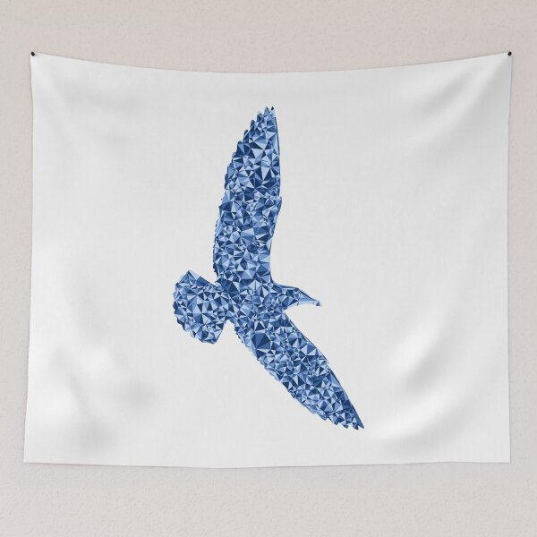 Item preview, Blue Triangular Mosaic Seagull Soaring Silhouette Design designed and sold by DymondDesigns.