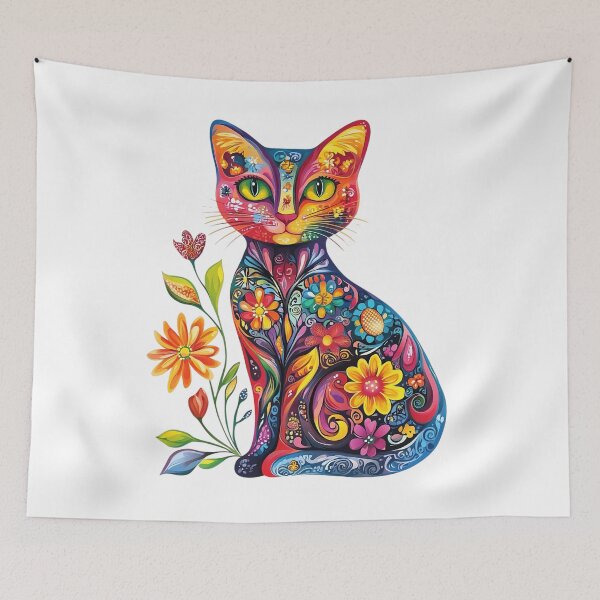 Item preview, Vibrant Floral Cat – Colorful Boho Garden Cat designed and sold by Awarrie.