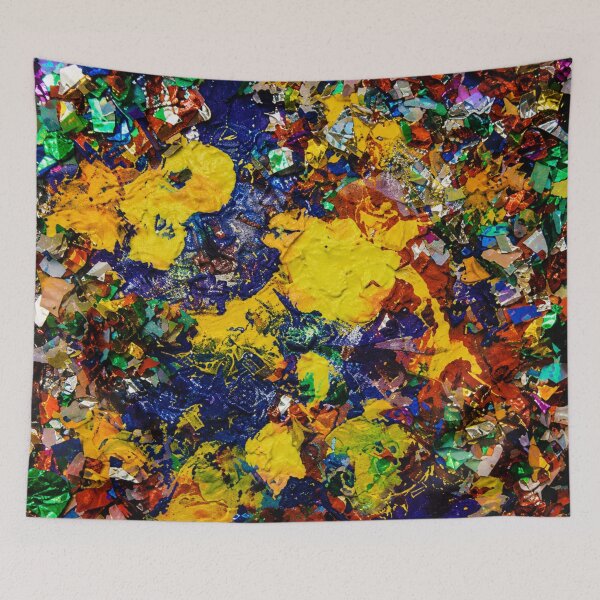 Item preview, Holographic Confetti and Yellow Blue Mixed Media Art designed and sold by THE SPLATTERED HAUS BY SAGE BANKS.