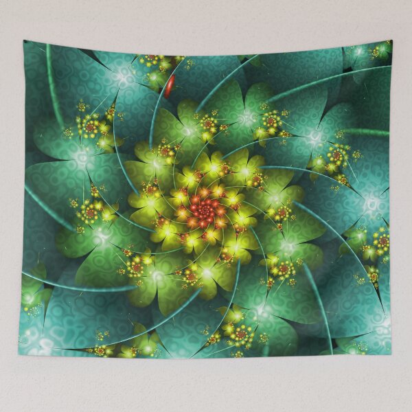 Item preview, Emerald Floral Fractal Bioluminescent Spiral Art designed and sold by pinkal.