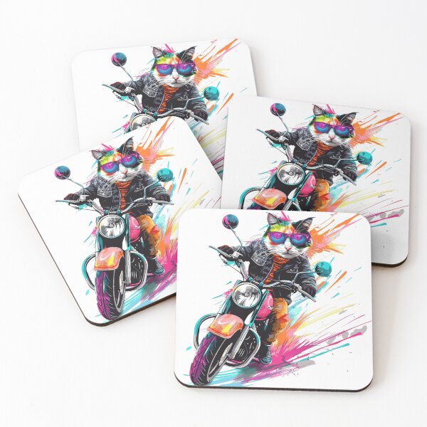 Item preview, Cool Cat Rider – Colorful Motorcycle Cat designed and sold by Awarrie.
