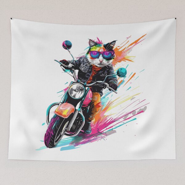 Item preview, Cool Cat Rider – Colorful Motorcycle Cat designed and sold by Awarrie.