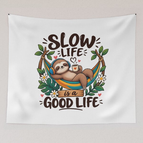 Item preview, Slow Life Is a Good Life – Cute Sloth Hammock Coffee Cozy Lifestyle designed and sold by khadijaAchaki.