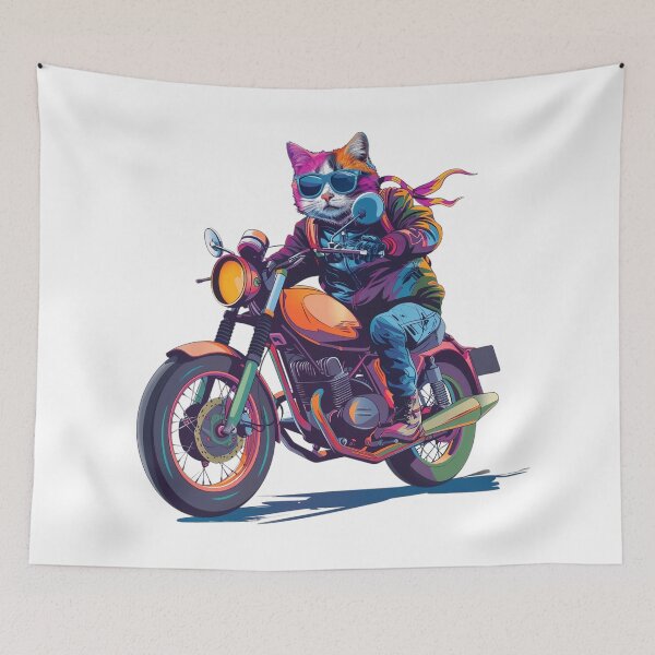 Item preview, Cool Cat Rider – Colorful Motorcycle Cat designed and sold by Awarrie.