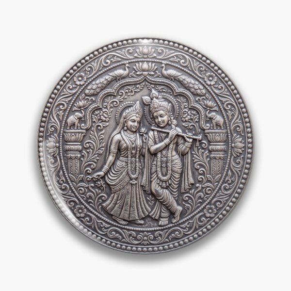 Item preview, Silver Radha Krishna Coin Art | Hindu Sacred Coin Design designed and sold by CosmicLotusArt.