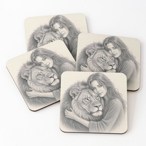 Item preview, ​Woman Hugging Lion Gentle Strength Pencil Sketch designed and sold by jo-e-basta.