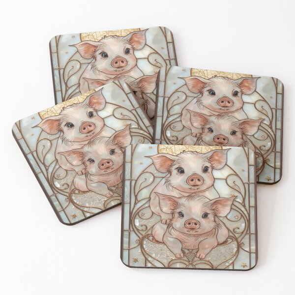 Item preview, Kawaii Piglets Gold Stained Glass Coquette Aesthetic designed and sold by BriSher.