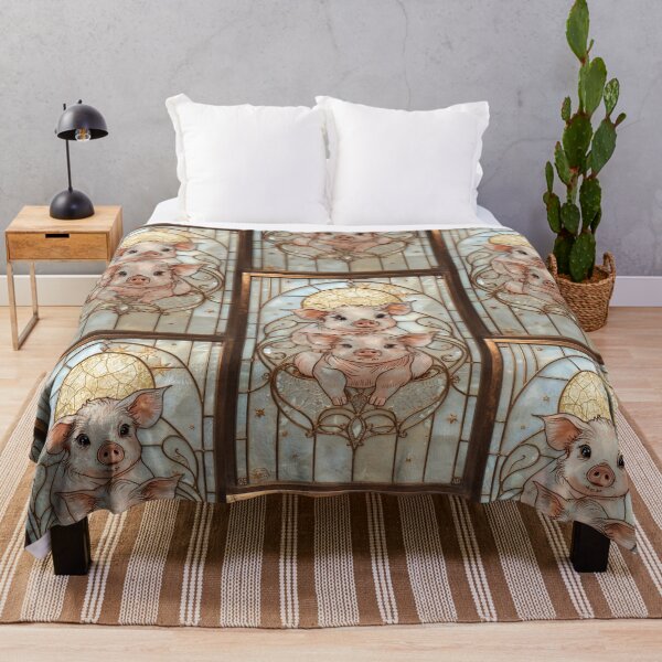 Item preview, Kawaii Piglets Gold Stained Glass Coquette Aesthetic designed and sold by BriSher.