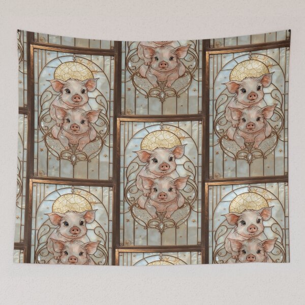 Item preview, Kawaii Piglets Gold Stained Glass Coquette Aesthetic designed and sold by BriSher.