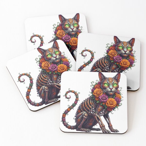 Item preview, Gothic Floral Skeleton Cat – Dark Sugar Skull Cat designed and sold by Awarrie.