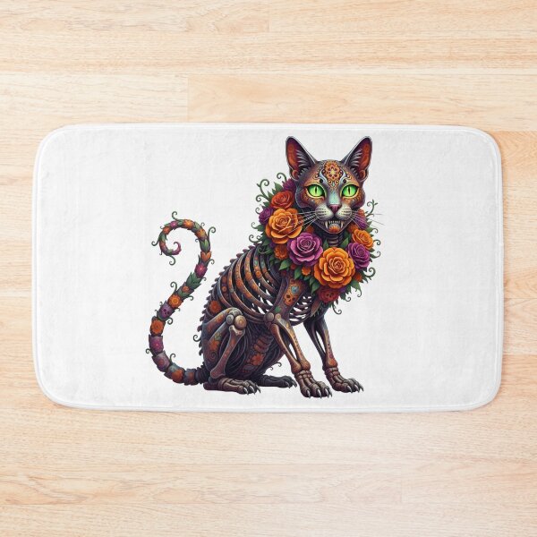 Item preview, Gothic Floral Skeleton Cat – Dark Sugar Skull Cat designed and sold by Awarrie.