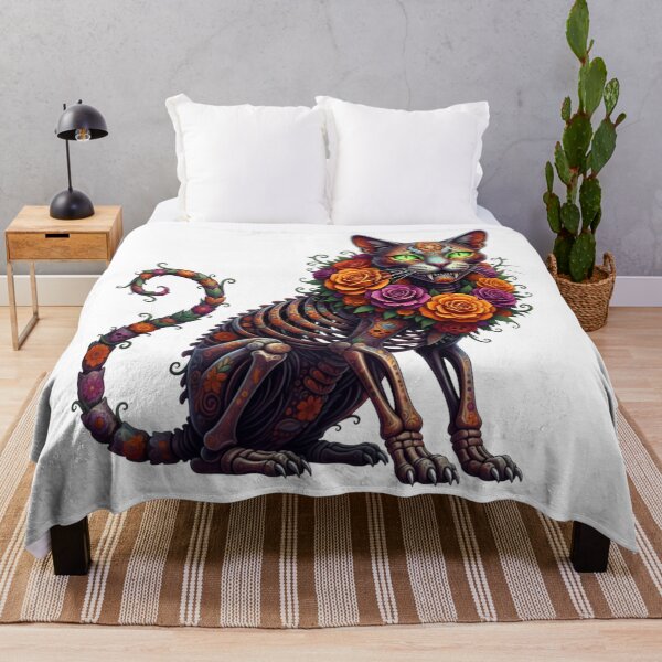 Item preview, Gothic Floral Skeleton Cat – Dark Sugar Skull Cat designed and sold by Awarrie.