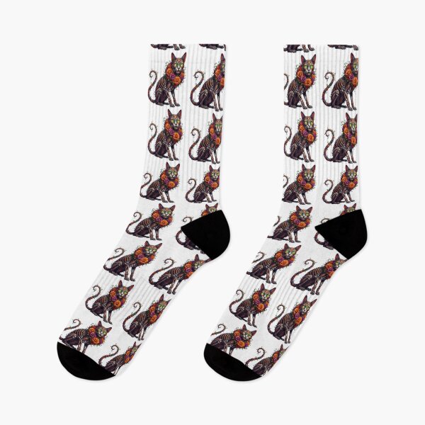 Item preview, Gothic Floral Skeleton Cat – Dark Sugar Skull Cat designed and sold by Awarrie.