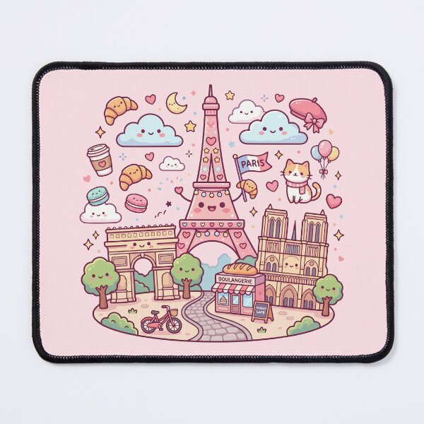 Item preview, Kawaii Paris Landmarks Eiffel Tower Notre Dame Cute Travel Art designed and sold by Amir Faysal.