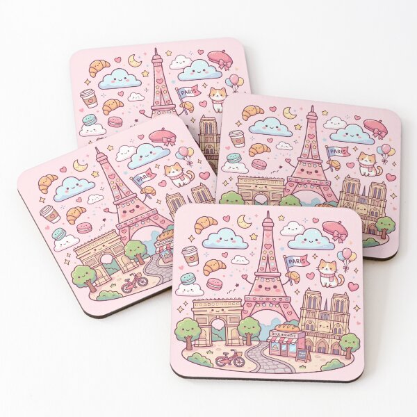 Item preview, Kawaii Paris Landmarks Eiffel Tower Notre Dame Cute Travel Art designed and sold by Amir Faysal.