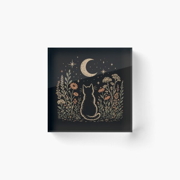 Item preview, Retro Cat Under Moonlit Wildflower Garden Night  designed and sold by Moizento.