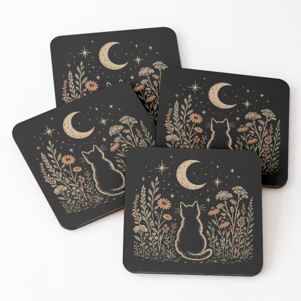 Item preview, Retro Cat Under Moonlit Wildflower Garden Night  designed and sold by Moizento.
