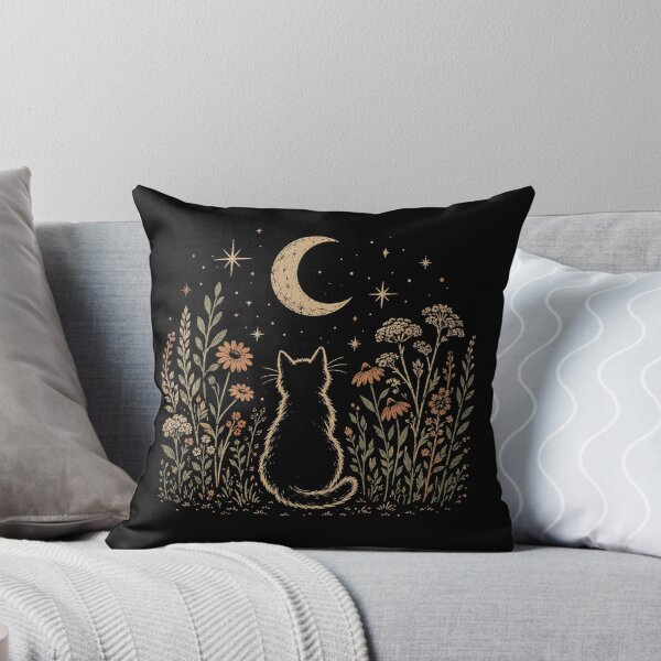 Item preview, Retro Cat Under Moonlit Wildflower Garden Night  designed and sold by Moizento.