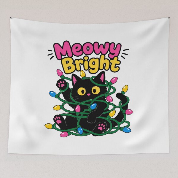 Item preview, Meowy Bright Christmas Cat Kawaii Tangled In Lights designed and sold by chattsuede.