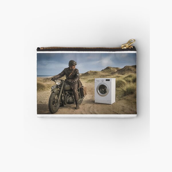 Item preview, A soldier on a motorcycle by a washing machine in the dunes designed and sold by Per-Madsen.