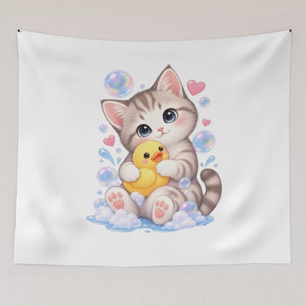 Item preview, Purrfect Love-cute kitten Hugging a Duck Kawaii Cat Design designed and sold by teeNova Wear.