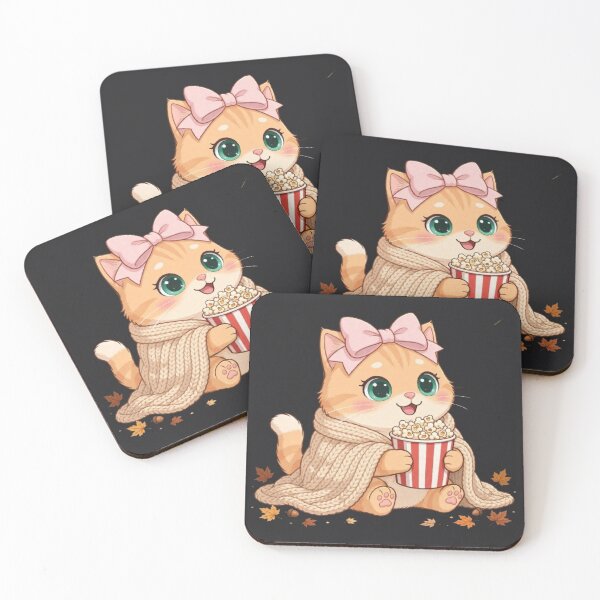 Item preview, Cute Fall Movie Night Cat Popcorn Blanket Autumn Cozy designed and sold by Moody Vibes Studio.