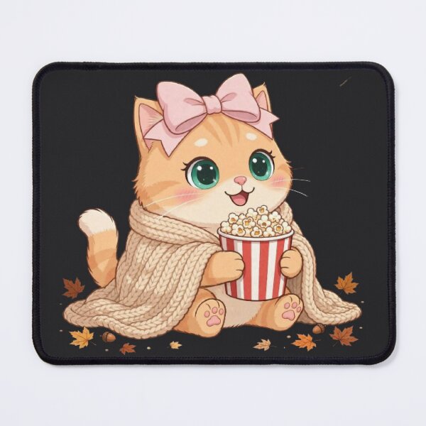 Item preview, Cute Fall Movie Night Cat Popcorn Blanket Autumn Cozy designed and sold by Moody Vibes Studio.