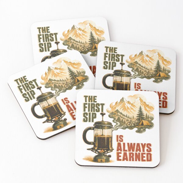 Item preview, First Sip Earned Camping Coffee Vintage Outdoor designed and sold by chattsuede.