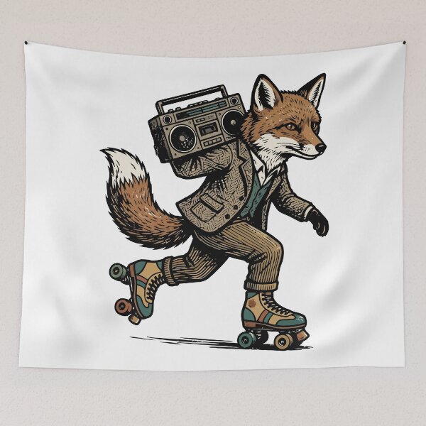 Item preview, Retro Roller Skate Fox Boombox Hipster Woodland Animal designed and sold by Amir Faysal.