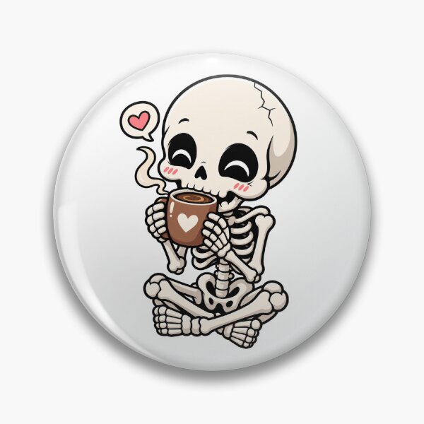 Item preview, Cute Skeleton Coffee Sticker – Cozy Kawaii Skull with Coffee Cup, Funny Spooky Coffee Lover Design designed and sold by SkeletonMood.