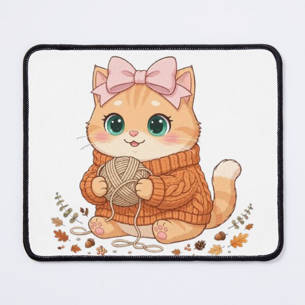 Item preview, Cute Fall Knitting Cat Cozy Sweater Yarn Ball Autumn designed and sold by Moody Vibes Studio.
