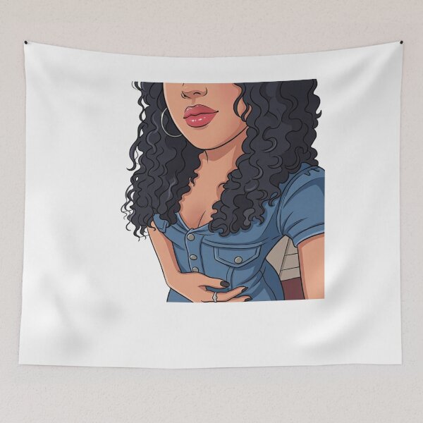 Item preview, Curly Hair Aesthetic Girl in Denim Jumpsuit Urban Art  designed and sold by LC&LCPlatform.
