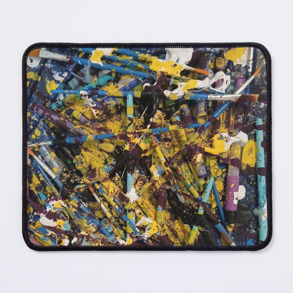 Item preview, Blue and Yellow Paintbrush Chaos Mixed Media Art designed and sold by THE SPLATTERED HAUS BY SAGE BANKS.