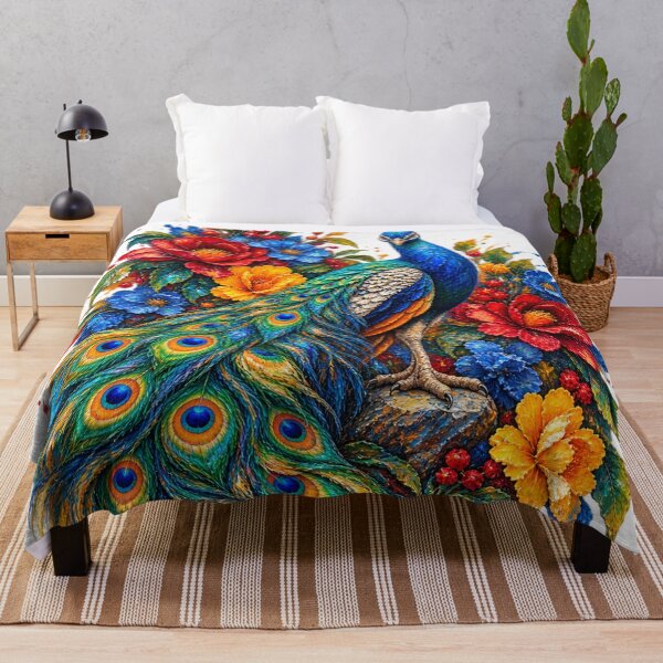 Item preview, Majestic Blue Peacock | Vibrant Impasto Floral Art designed and sold by Zosera.